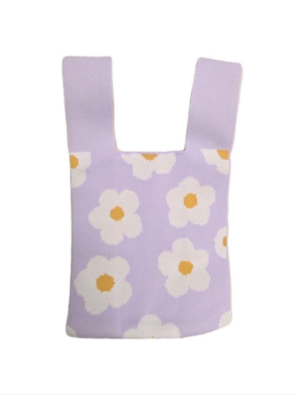 Lavender Knit Knot Bag Mini Tote Wristlet Daisy Floral - Picture 2 of 5